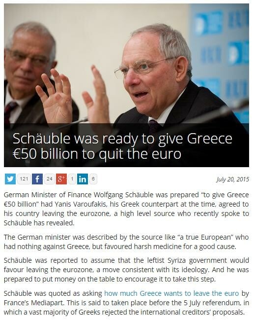 O Σόιμπλε έδινε 50 δισεκ. ευρώ στην Ελλάδα για να βγει από το ευρώ