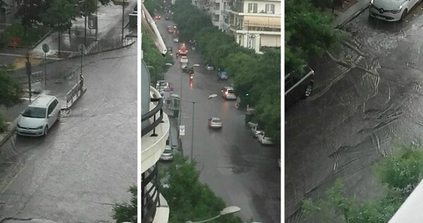 Ισχυρή καταιγίδα με χαλάζι στη Θεσσαλονίκη - Ποτάμια οι δρόμοι