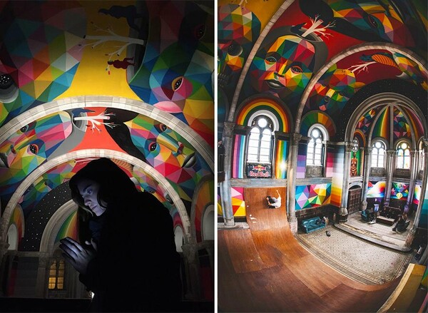 Μια εγκαταλελειμμένη εκκλησία μετατρέπεται σε skate park και ο Okuda δημιουργεί στους τοίχους της