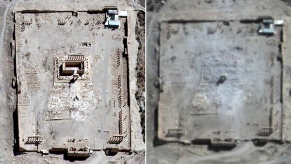 Δορυφορικές φωτογραφίες επιβεβαιώνουν την καταστροφή του ναού στην Παλμύρα