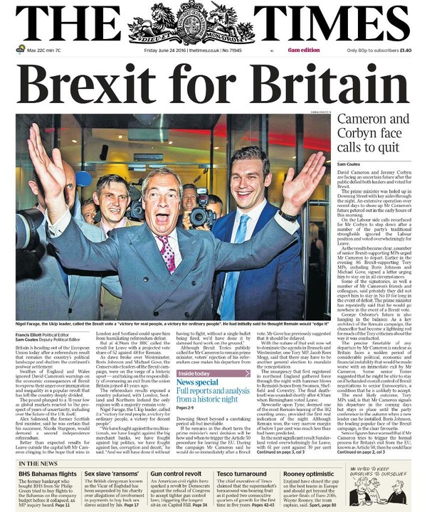 Τα πρωτοσέλιδα των βρετανικών εφημερίδων μετά το Brexit