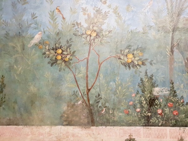 Η τοιχογραφία ενός κήπου στο υπόγειο δωμάτιο της έπαυλης της Λιβίας στη Ρώμη