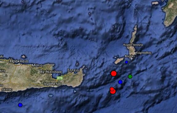 Δύο σεισμοί μεταξύ Κρήτης και Κάσου, με διαφορά 3 λεπτών