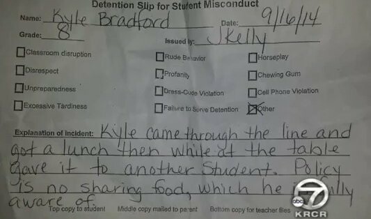 Τιμωρία σε 13χρονο μαθητή που μοιράστηκε το γεύμα του
