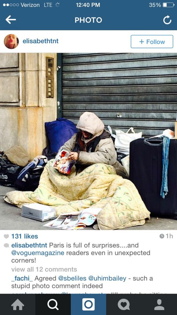 Μια άστεγη που διαβάζει Vogue προκάλεσε σάλο στο Instagram