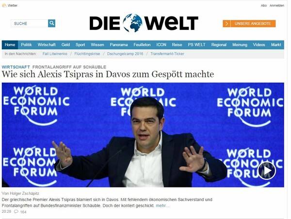 Die Welt: Πώς ο Αλέξης Τσίπρας έγινε περίγελος στο Νταβός