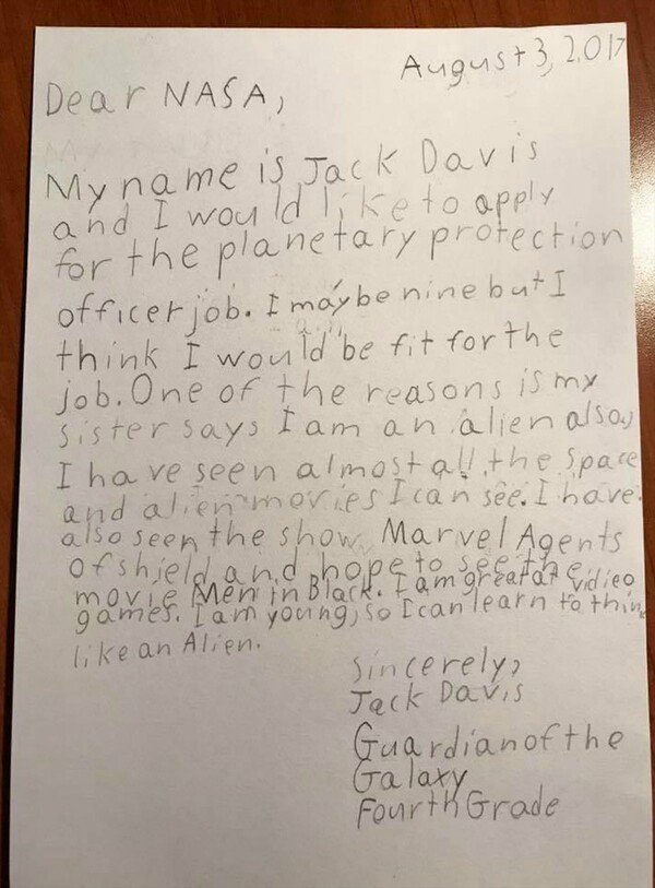 Ένας 9χρονος έστειλε αίτηση εργασίας στη ΝASA για «Φύλακας του Γαλαξία» και φυσικά πήρε απάντηση