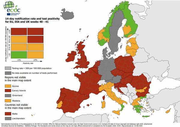 ΠΟΥ: Μεγάλη ανησυχία για τον κορωνοϊό στην Ευρώπη - Ο χάρτης του ECDC