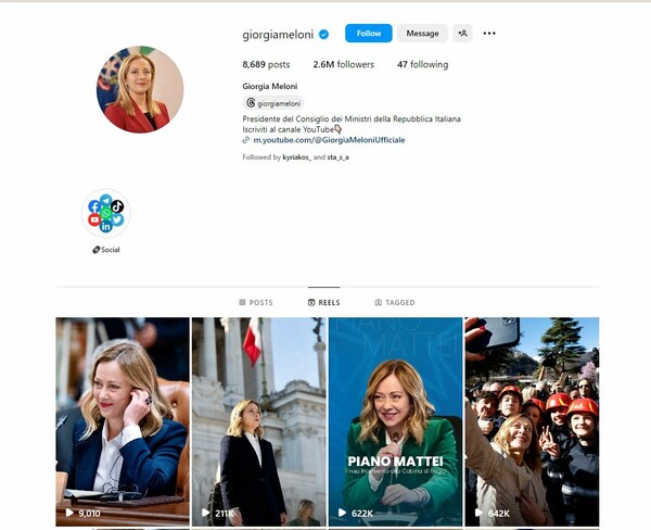 Άγνωστοι χάκαραν το προφίλ της Τζόρτζια Μελόνι στο Instagram