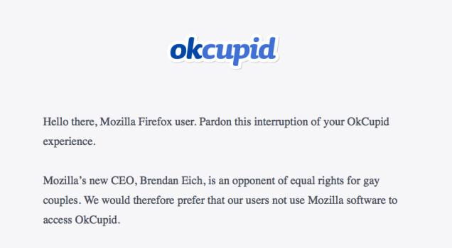 Μέρος του μηνύματος της homepage του OKCupid