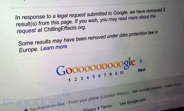 Η σελίδα που εμφανίζει η Google με βάση την απόφαση του Ευρωπαϊκού Δικαστηρίου (Image: Engadget)