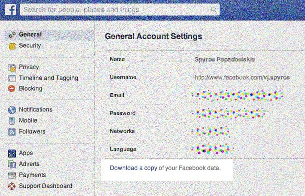 Κανε κλικ στο "Download a copy of your Facebook Data"