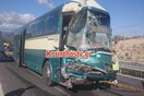 Σφοδρή σύγκρουση λεωφορείου του ΚΤΕΛ με φορτηγό στην εθνική οδό - Τρεις τραυματίες