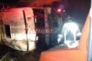 Φορτηγό ανετράπη και πήρε φωτιά στην Πατρών-Πύργου - Νεκρή μία μητέρα δύο παιδιών