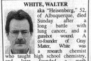 Νεκρολογία για τον Walter White σε εφημερίδα του Αλμπουκέρκι!