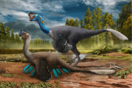 Researchers discover a dinosaur preserved sitting on a nest of eggs with fossilized embryos, a first