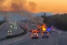 Βίντεο: Αυτοκίνητο τυλίχθηκε στις φλόγες εν κινήσει στην εθνική οδό Αθηνών-Κορίνθου