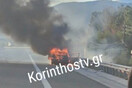 Φωτιά σε εν κινήσει αυτοκίνητο στην εθνική οδό Αθηνών-Κορίνθου