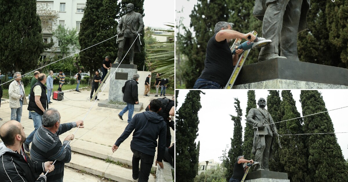 Καρέ-καρέ πώς προσπάθησαν ακόμη και με τροχό να γκρεμίσουν το άγαλμα του Τρούμαν
