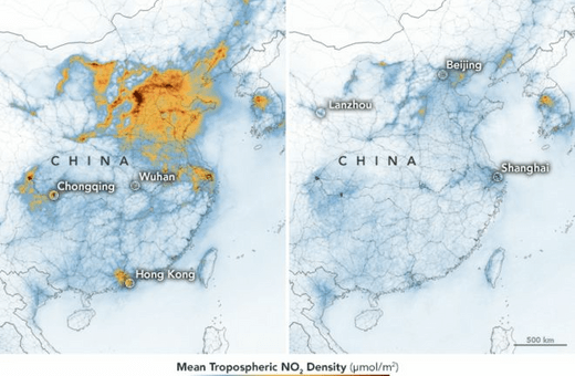 Κοροναϊός - Κίνα: Μείωση της ατμοσφαιρικής ρύπανσης λόγω επιβράδυνσης της οικονομίας - Οι χάρτες της NASA