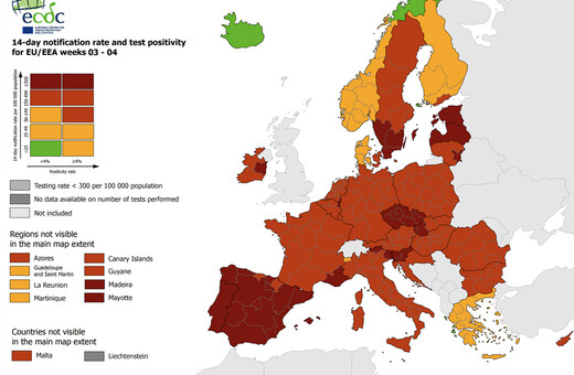 Χάρτης ECDC: Παραμένει «πορτοκαλί» το μεγαλύτερο μέρος της Ελλάδας