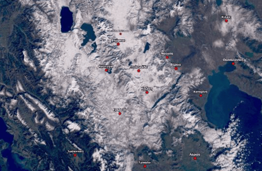 Η χιονοκάλυψη στη Βόρεια Ελλάδα, από δορυφόρο