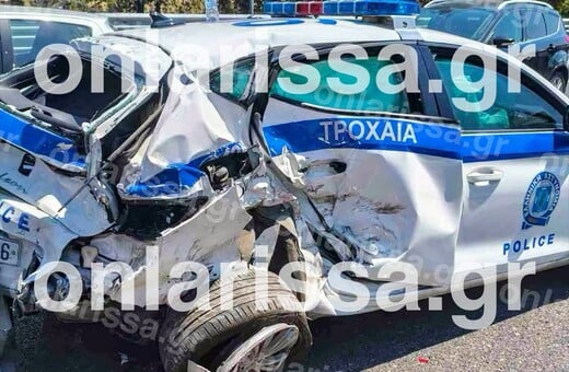 Τροχαίο στην Λάρισα: Αγροτικό όχημα έπεσε πάνω σε περιπολικό