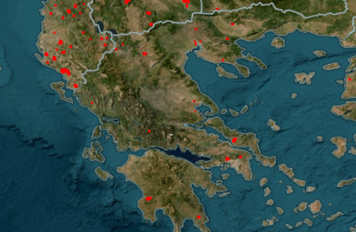 Οι φωτιές στην Ελλάδα όπως φαίνονται στον χάρτη της NASA
