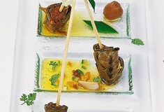 Μελιτζάνες σχάρας στο λάδι με σκορδαλιά καρυδιού, λιαστή ντομάτα και σέλινο από τον σεφ Γιάννη Μπαξεβάνη