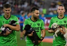 Ποδοσφαιριστές βγήκαν στο γήπεδο με αδέσποτους σκύλους στην αγκαλιά: «Υιοθετήστε τα»