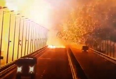Η στιγμή της έκρηξης στη γέφυρα που συνδέει τη Ρωσία με την Κριμαία