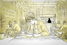 Κλαίγοντας πάνω από μια συσκευασία cottage cheese