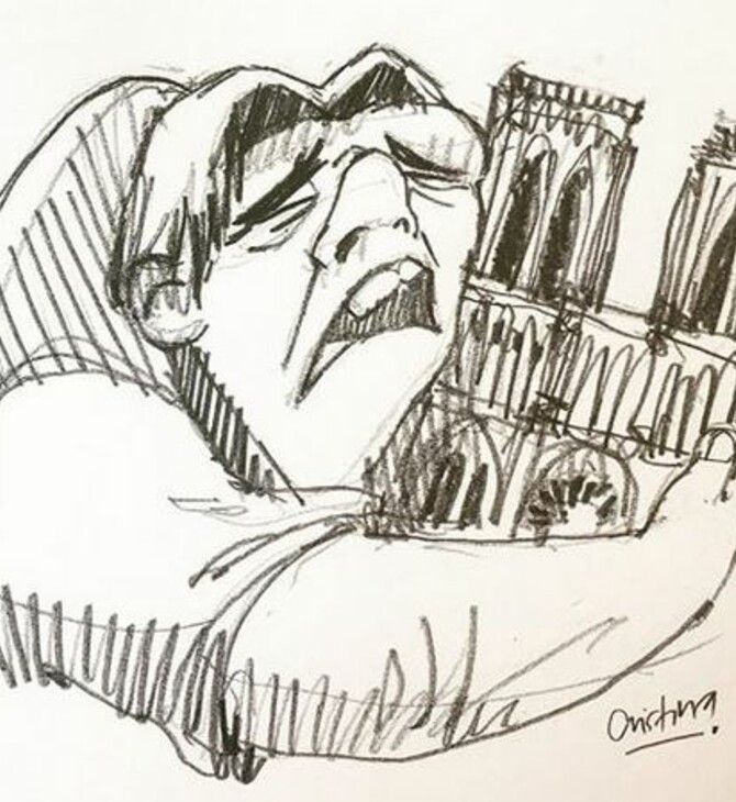 Ο Κουασιμόδος αγκαλιάζει την Παναγία των Παρισίων - Το σκίτσο που συγκίνησε εκατομμύρια ανθρώπους