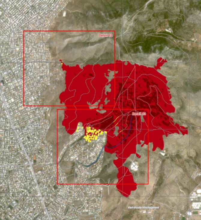 Υπηρεσία Copernicus: Στα 4.322 στρέμματα η καμένη γη σε Γλυφάδα, Βούλα και Βάρη 