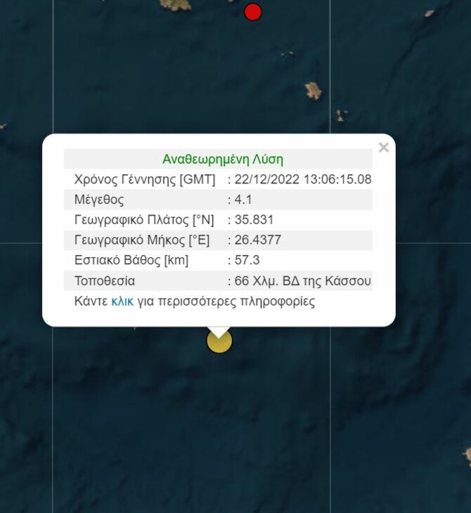 Σεισμός 4,1 Ρίχτερ ανοιχτά της Κάσου