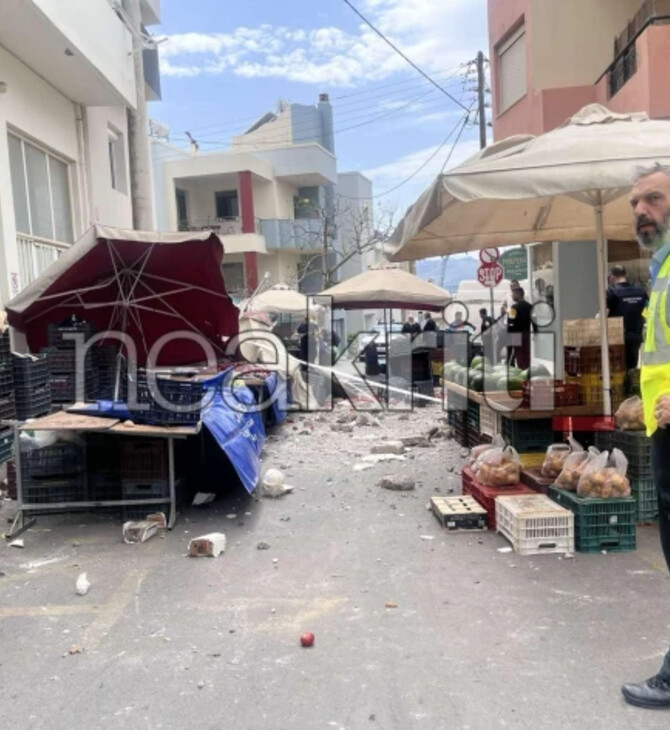 Ηράκλειο: Τμήμα μπαλκονιού κατέρρευσε πάνω σε πάγκο λαϊκής 