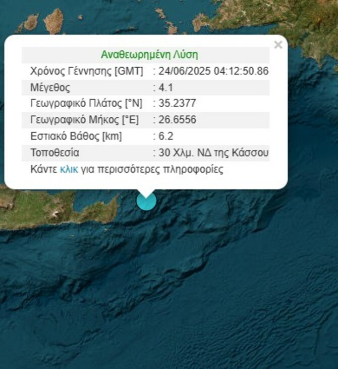 Σεισμός 4,1 Ρίχτερ στην Κάσο