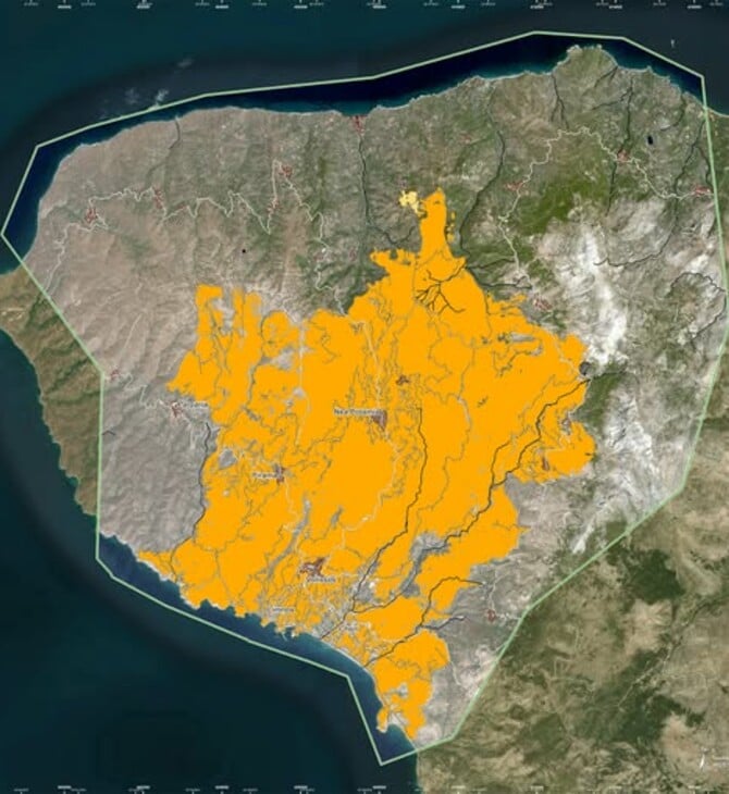 Copernicus για τη φωτιά στη Χίο: Περίπου 70.000 στρέμματα επηρεάστηκαν από τις φλόγες