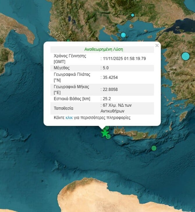 Σεισμός 5 Ρίχτερ ανοιχτά των Αντικυθήρων: Η ανάλυση του Ευθύμη Λέκκα