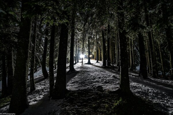 Μια μαγική νύχτα με Πανσέληνο και χιόνι στο Περτούλι - Λευκό τοπίο υπό το φως του φεγγαριού
