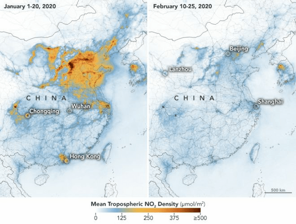Κοροναϊός - Κίνα: Μείωση της ατμοσφαιρικής ρύπανσης λόγω επιβράδυνσης της οικονομίας - Οι χάρτες της NASA