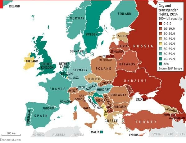 Ο χάρτης των δικαιωμάτων των gay στην Ευρώπη