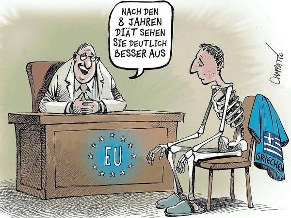 Με αυτό το σκίτσο το Der Spiegel σχολιάζει το τέλος του ελληνικού προγράμματος