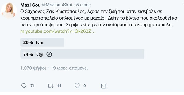 Θύελλα αντιδράσεων για το γκάλοπ της Τατιάνας Στεφανίδου και την ερώτηση για το θάνατο του Ζακ Κωστόπουλου