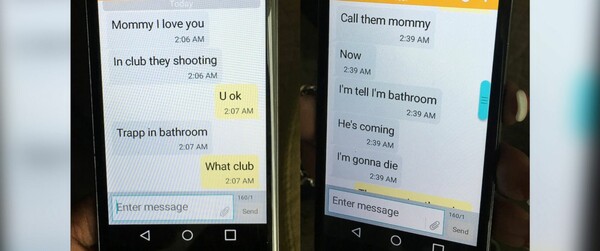 H συγκλονιστική ανταλλαγή sms κατά τη διάρκεια του μακελειού στο Ορλάντο: «Μανούλα σ' αγαπώ... Έρχεται. Θα πεθάνω!»