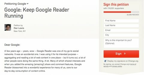 Συγκεντρώνονται υπογραφές για να αποτραπεί η διακοπή λειτουργίας του Google Reader