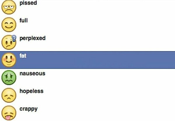 To Facebook αφαιρεί το emoticon "παχύς" από την λίστα συναισθημάτων