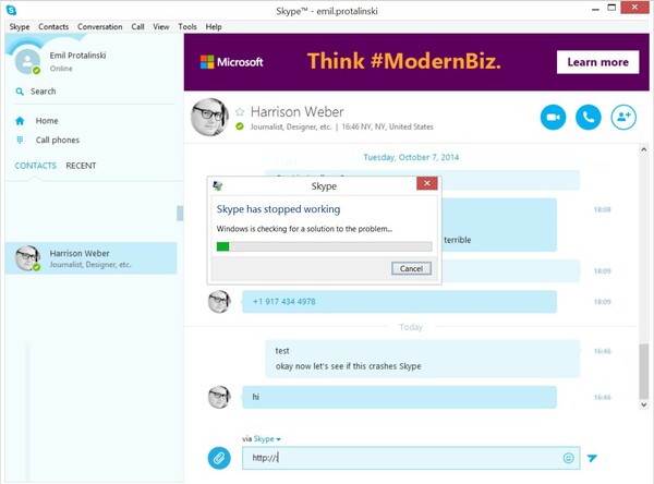 Αυτό είναι το μήνυμα που κρασάρει το Skype