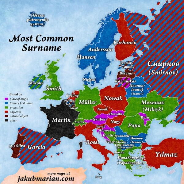 Aυτά είναι τα πιο κοινά επώνυμα σε κάθε ευρωπαϊκή χώρα