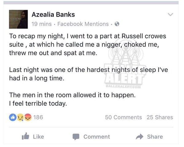 Άγριο επεισόδιο με Russell Crowe και Azealia Banks σε πριβέ πάρτι -Ο ηθοποιός έπιασε την τραγουδίστρια από το λαιμό και την πέταξε έξω